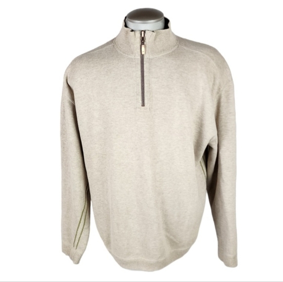 Tommy Bahama  1/4 Zip Pullover Cotton Sweater Cream Size Large - Picture 1 of 12